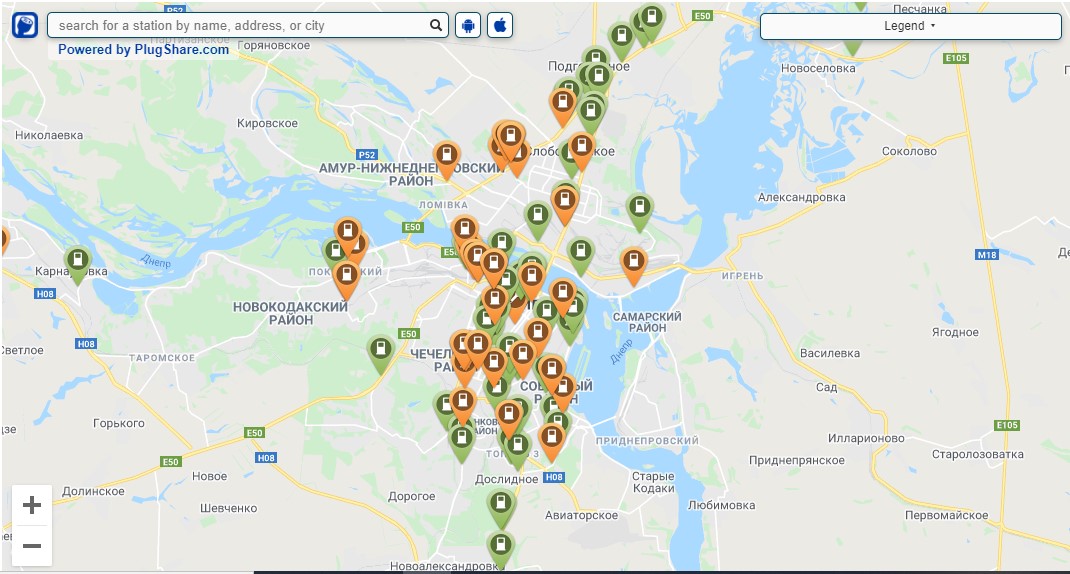 Карта электрозаправок по россии